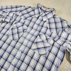 Vintage Levis Shirt Men Large Pearl Snap Button Western Plaid USA Made Cowboy